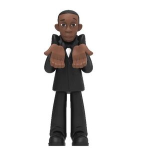 Khaby Lame action figure wearing black suit.